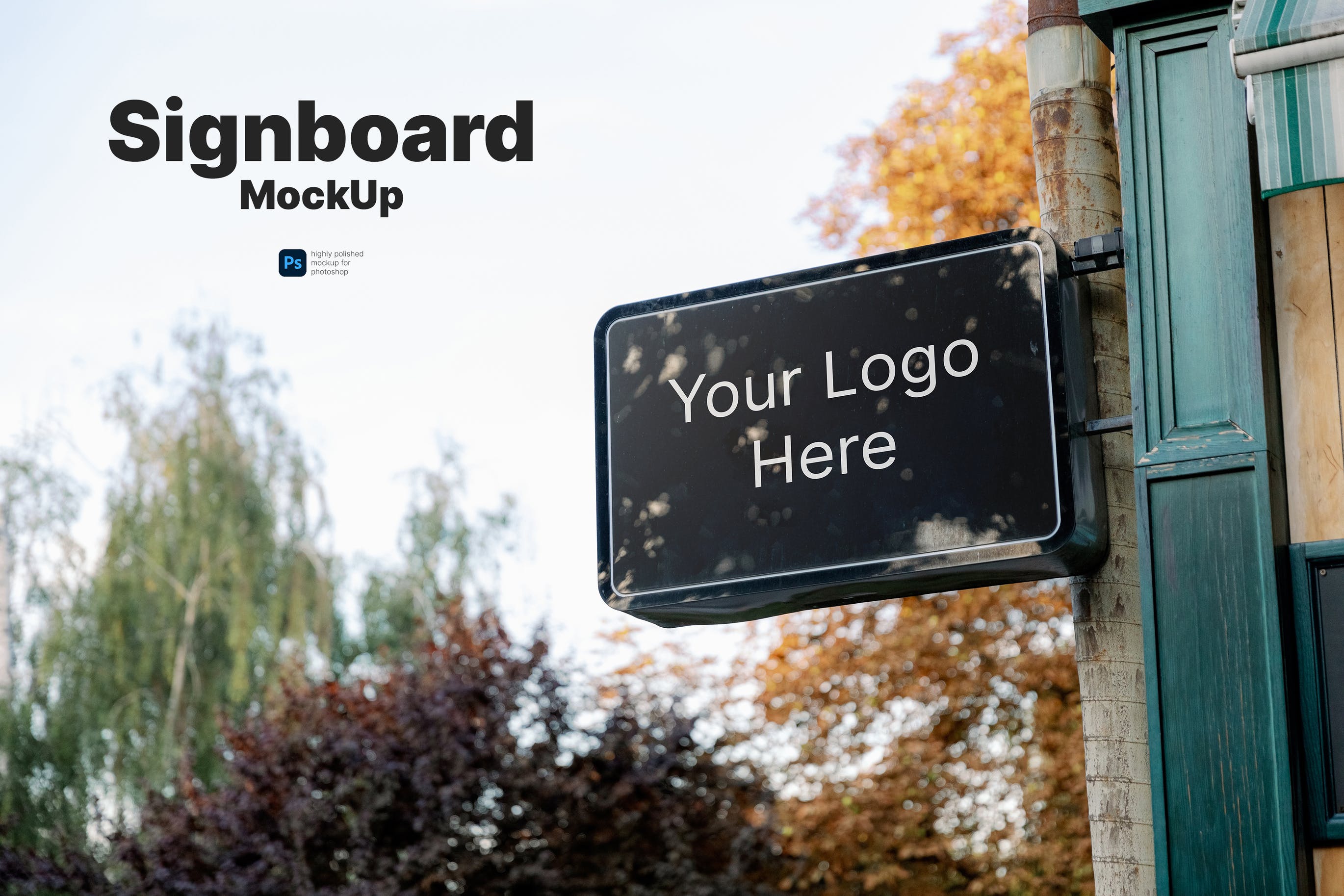 黑色矩形招牌广告展示样机 Black Rectangle Signboard Mockup