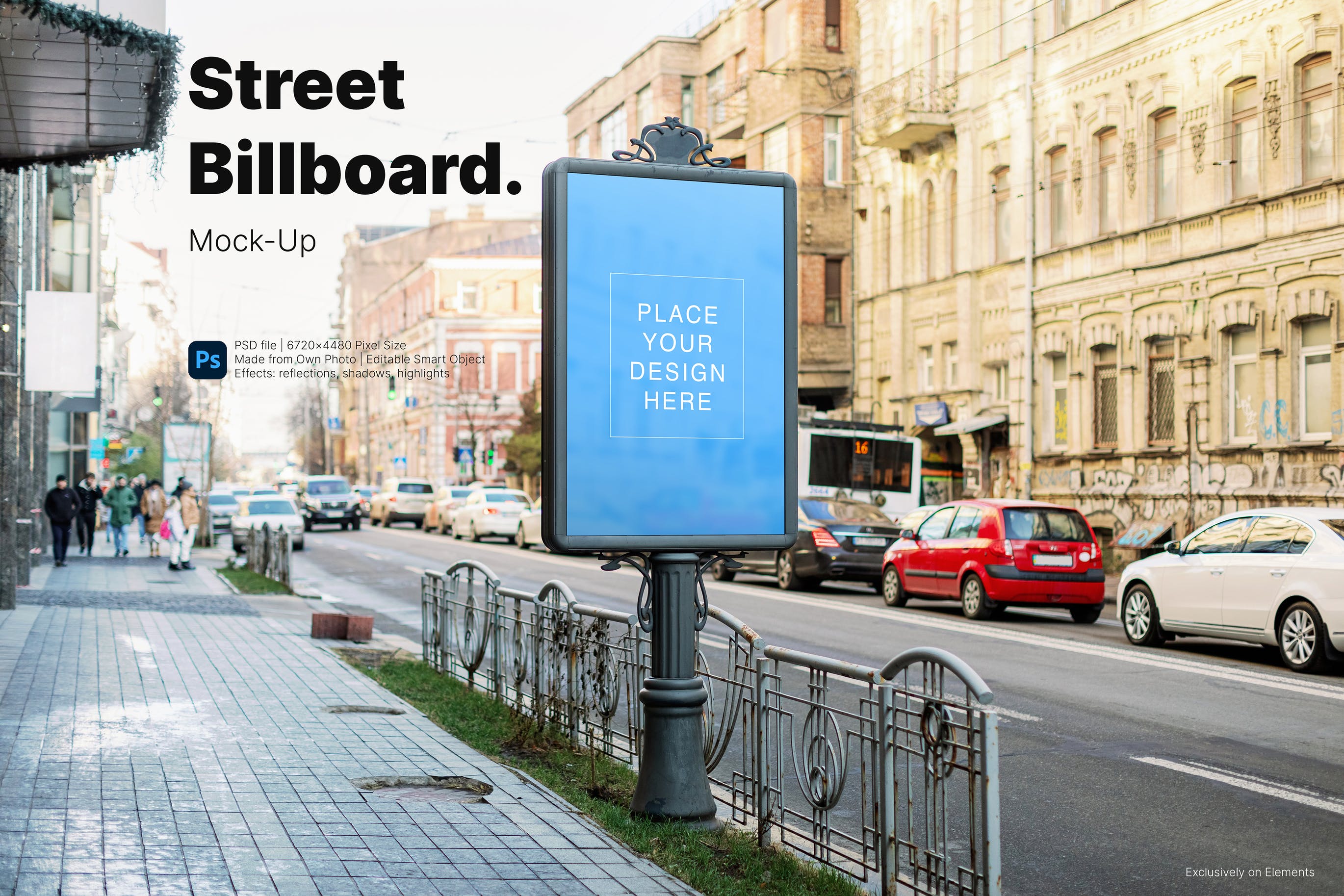 街道铁架广告牌设计海报样机素材 Street Billboard Poster Mockup
