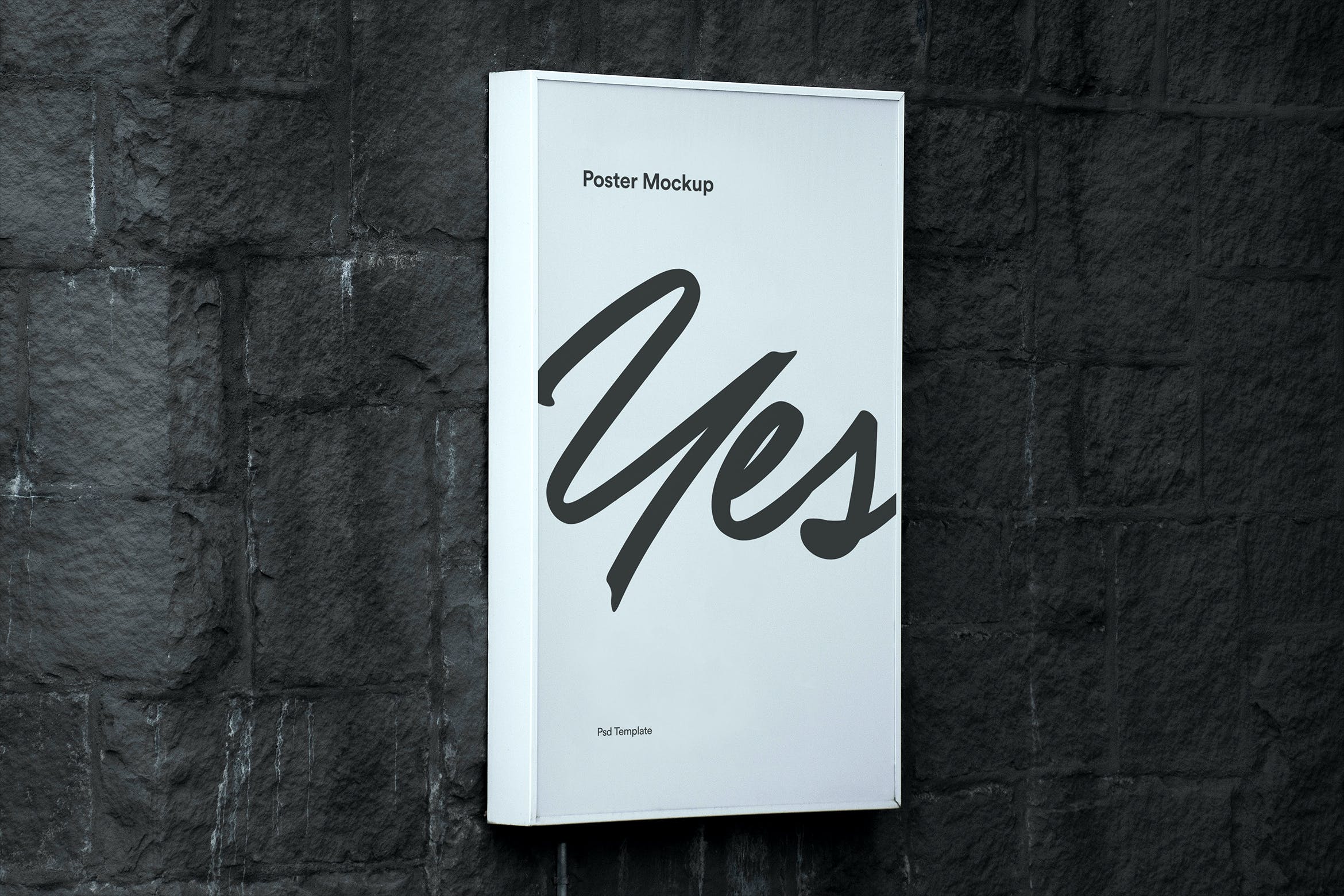 黑色石墙海报展示样机素材 Poster Mockup