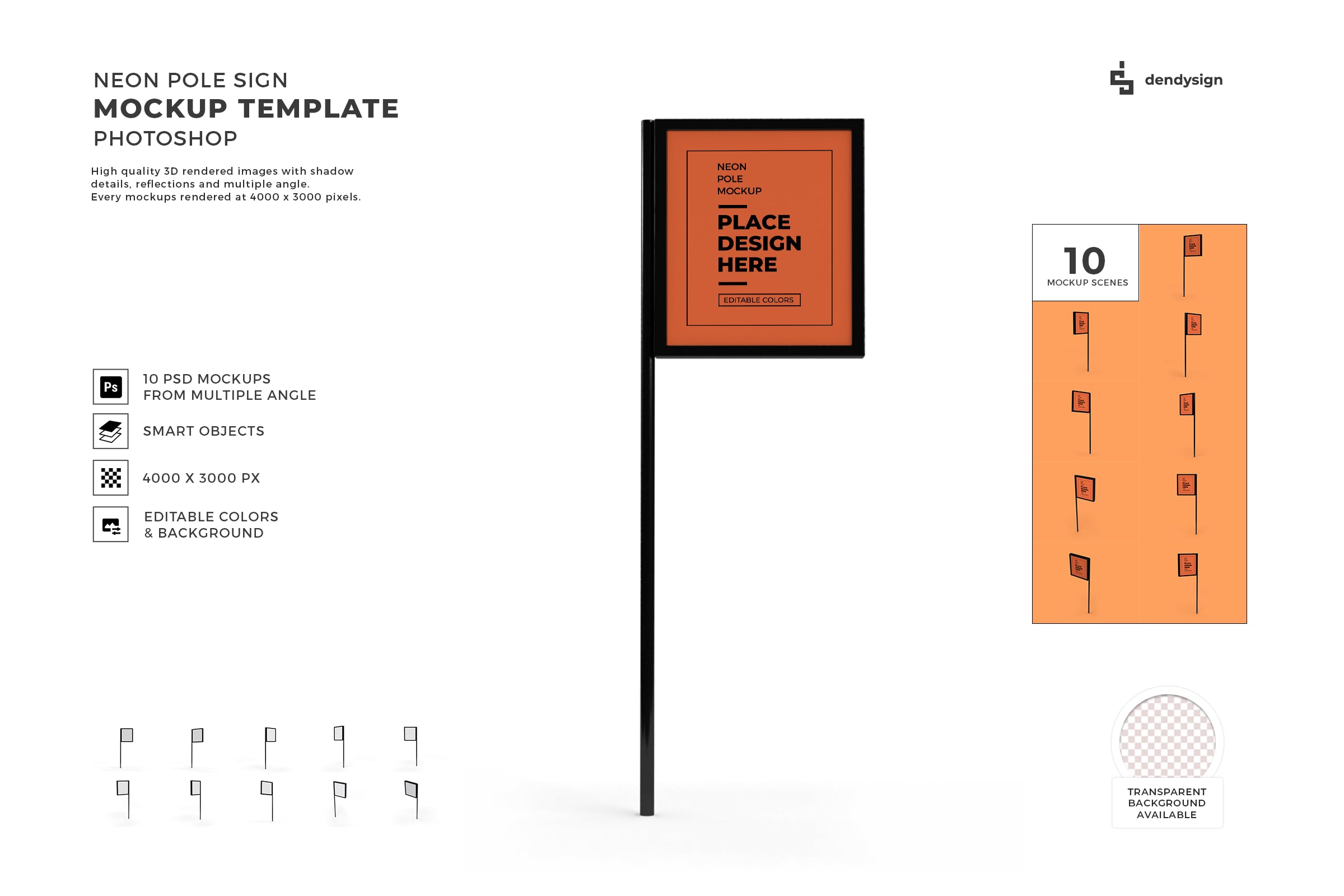 铁柱招牌设计样机模板集合 Neon Pole Sign Mockup Template Set