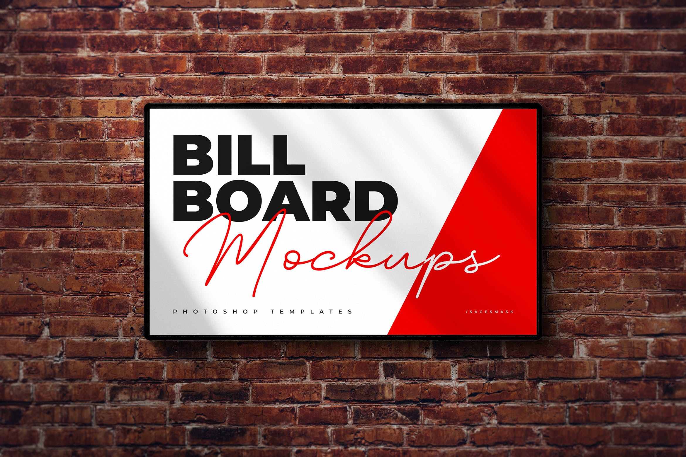 墙砖背景广告牌设计样机模板 Billboard Mockup on Wall Brick