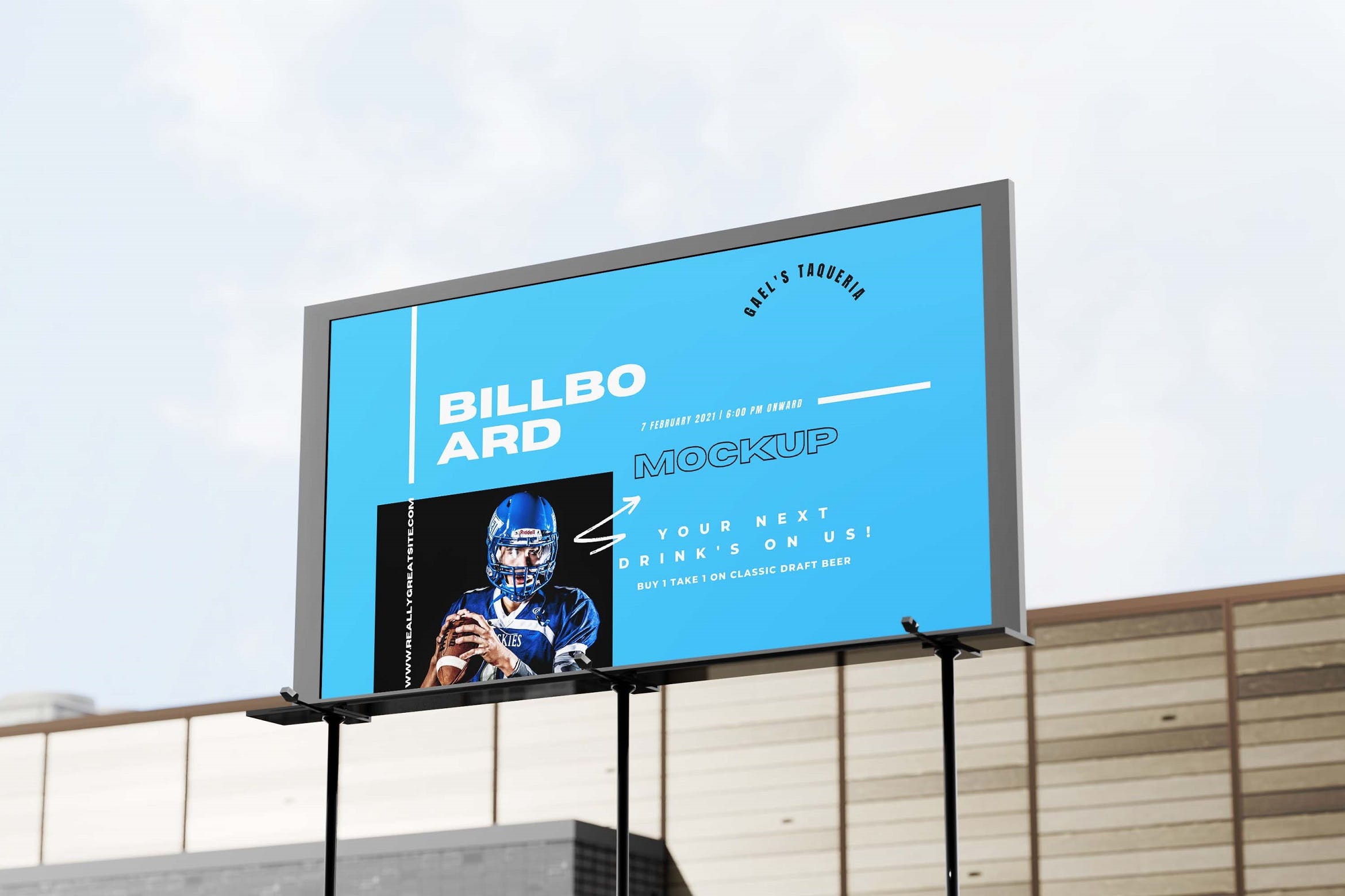 黑色铁框广告牌设计样机 Billboard Mockup