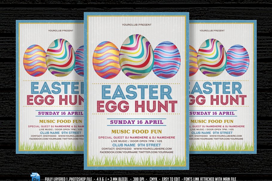 复活节海报模板 Easter Egg Hunt Flyer