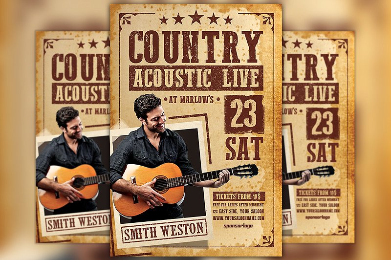乡村海报设计模板 Country Acoustic Night Flyer