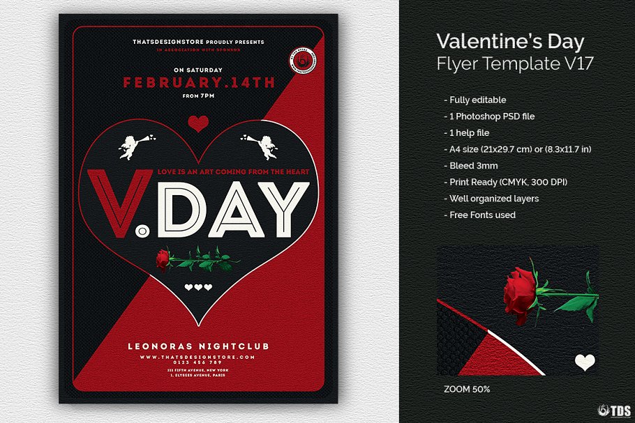情人节海报制作模板 Valentines Day Flyer PSD V17