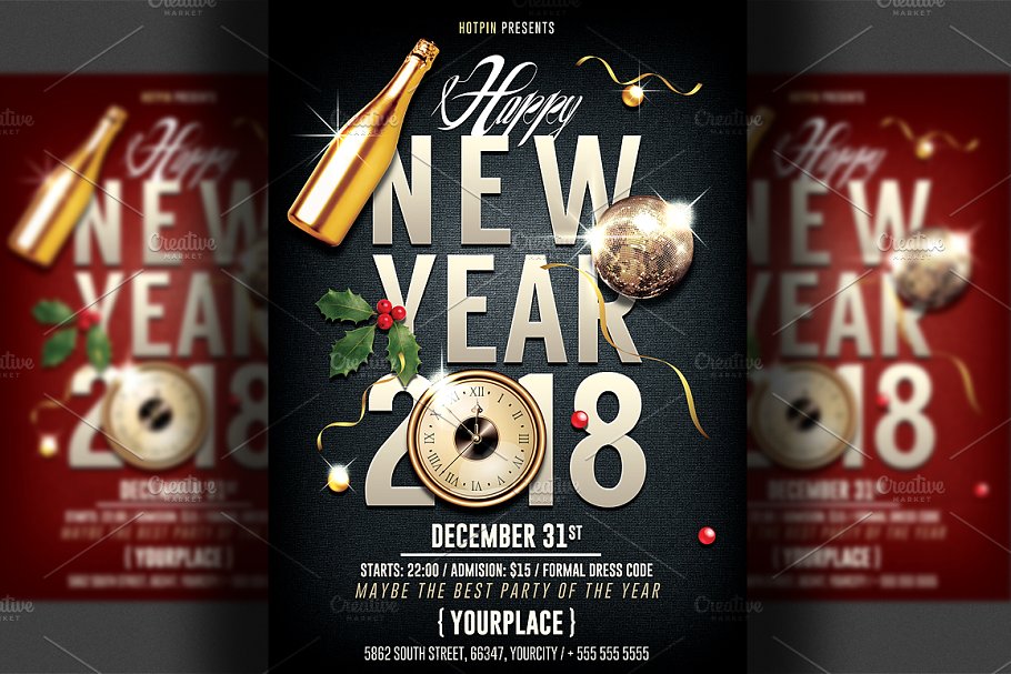 新年派对海报模板 New Year Party Flyer Template