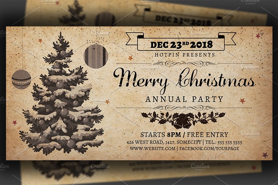 经典圣诞节海报模板 Vintage Christmas Invitation