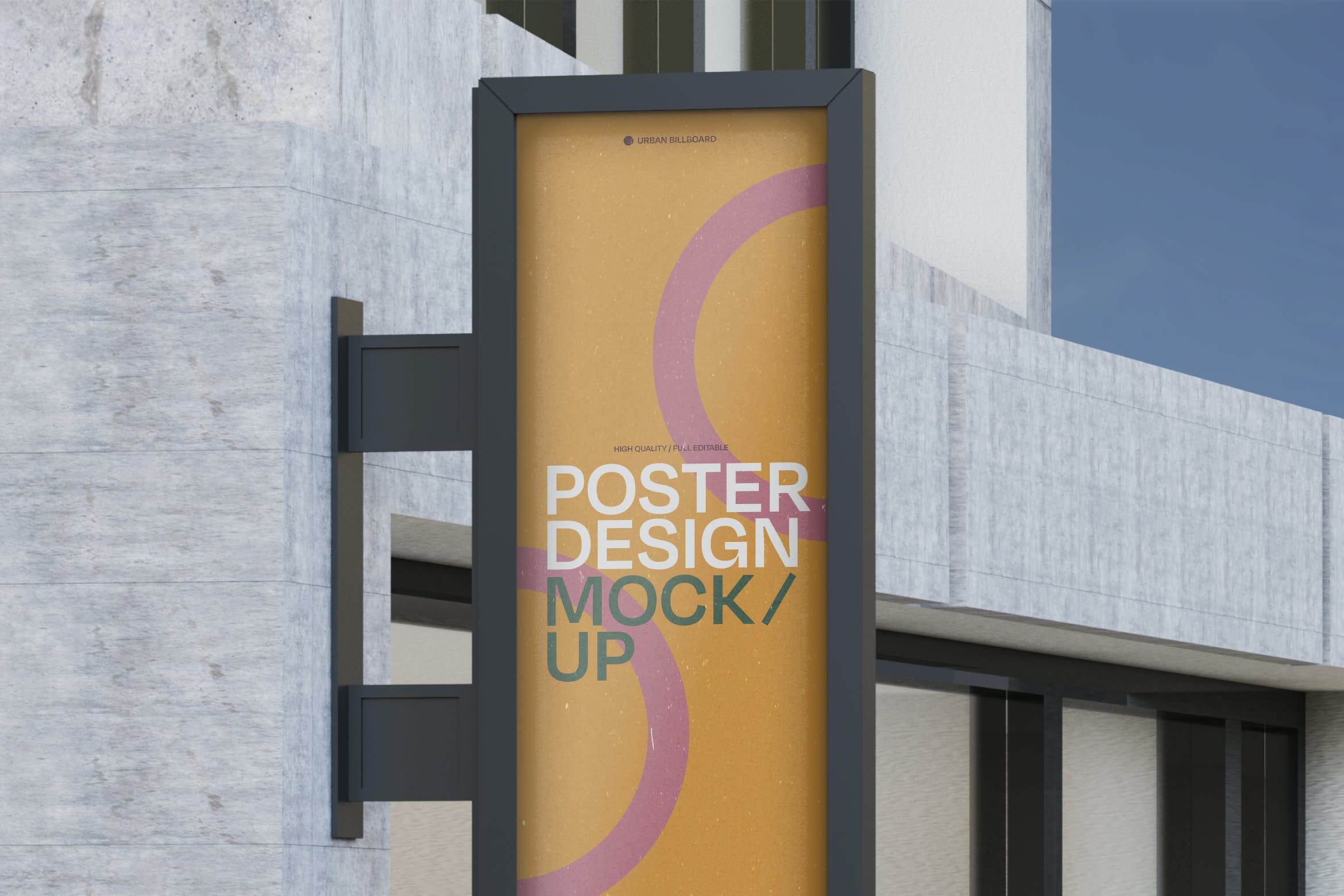 门头框架广告牌海报样机 Poster on Wall Mockup