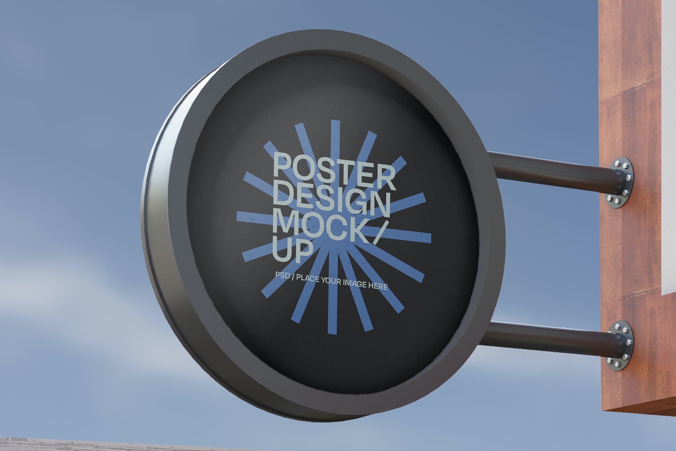 圆形广告牌海报样机 Rounded Poster on Wall Mockup