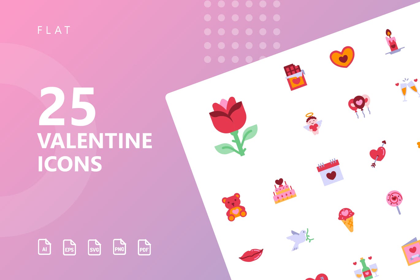 ICONS | 情人节扁平化爱心巧克力蜡烛小熊啤酒矢量平面图标