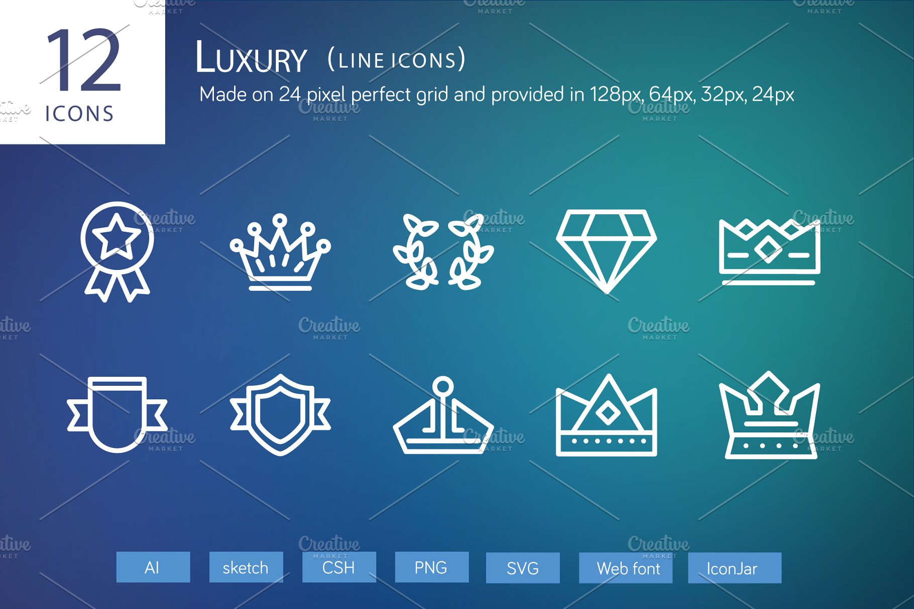 奢华矢量图标 12 Luxury Line Icons