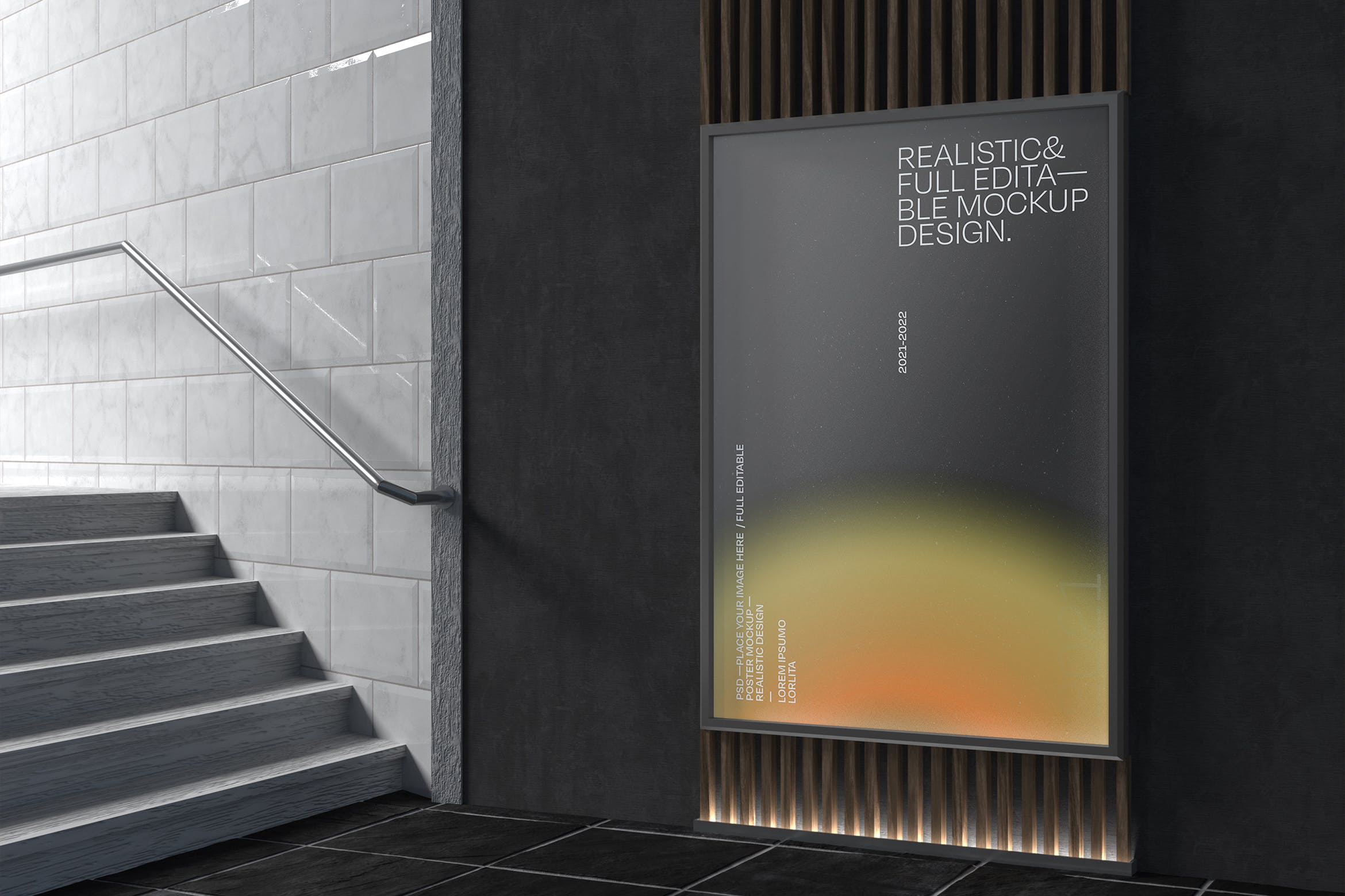 垂直框架广告牌海报样机 Vertical Framed Poster Mockup