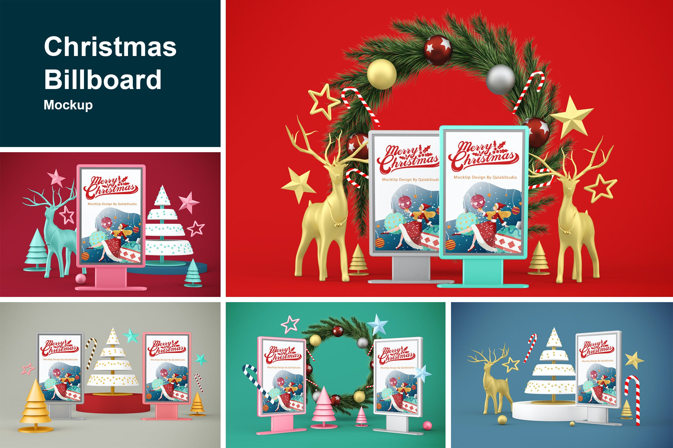 圣诞主题背景广告牌样机 Christmas Billboard