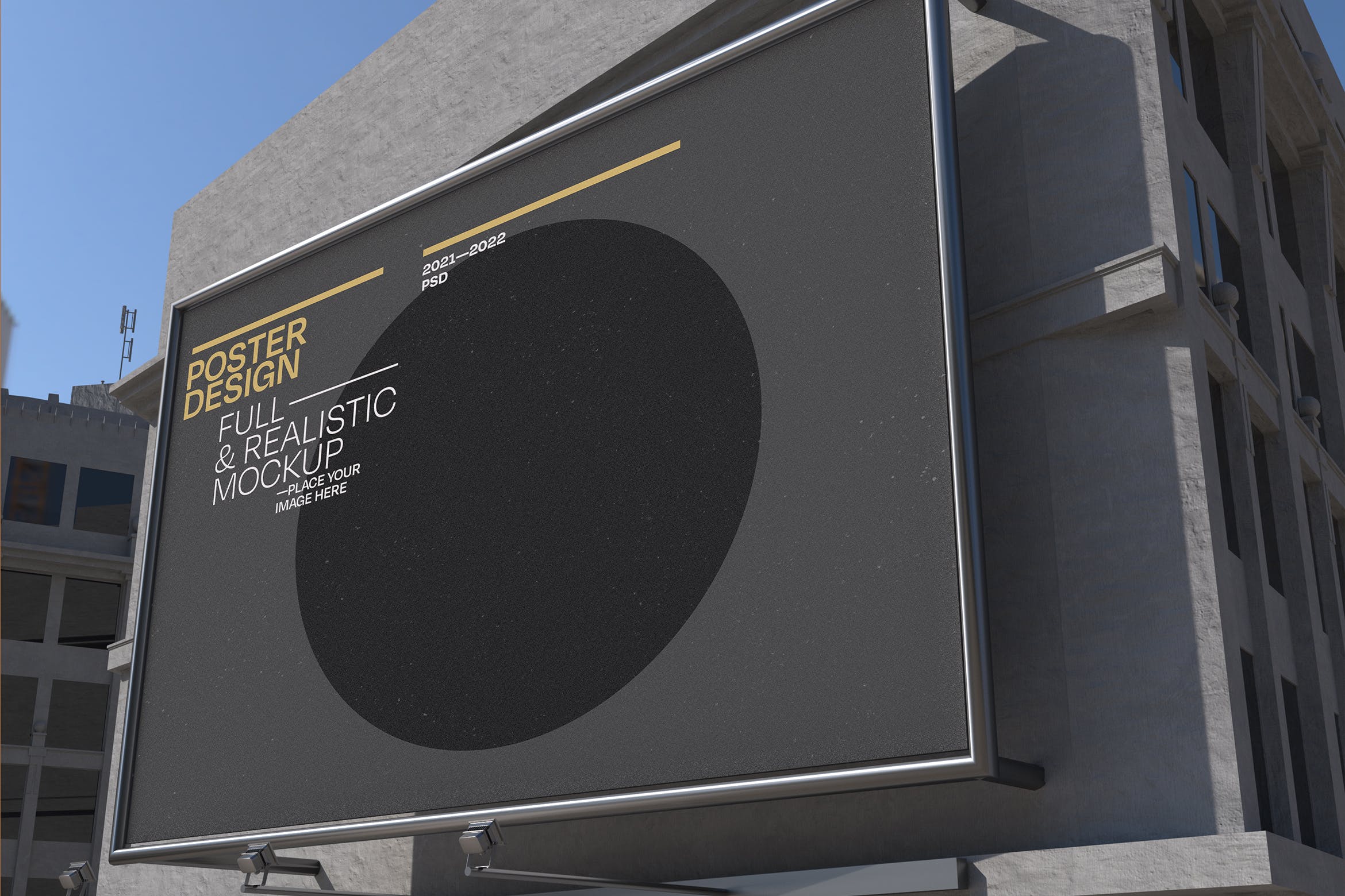 户外墙上方形铁架广告海报样机 Squared Poster on Wall Outdoors Mockup