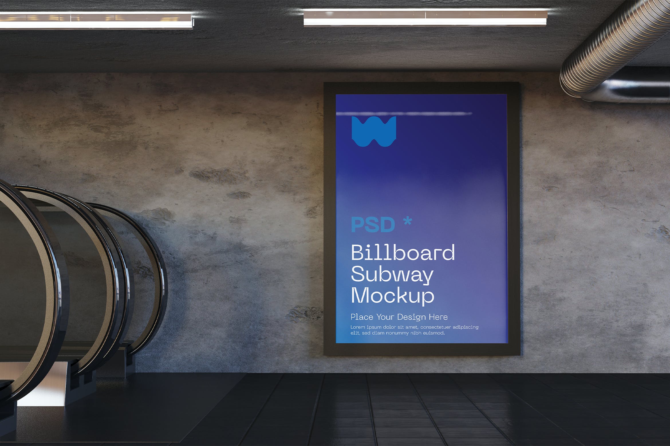 地铁厢式广告展示样机图素材 Vertical Subway Advertisement Mockup