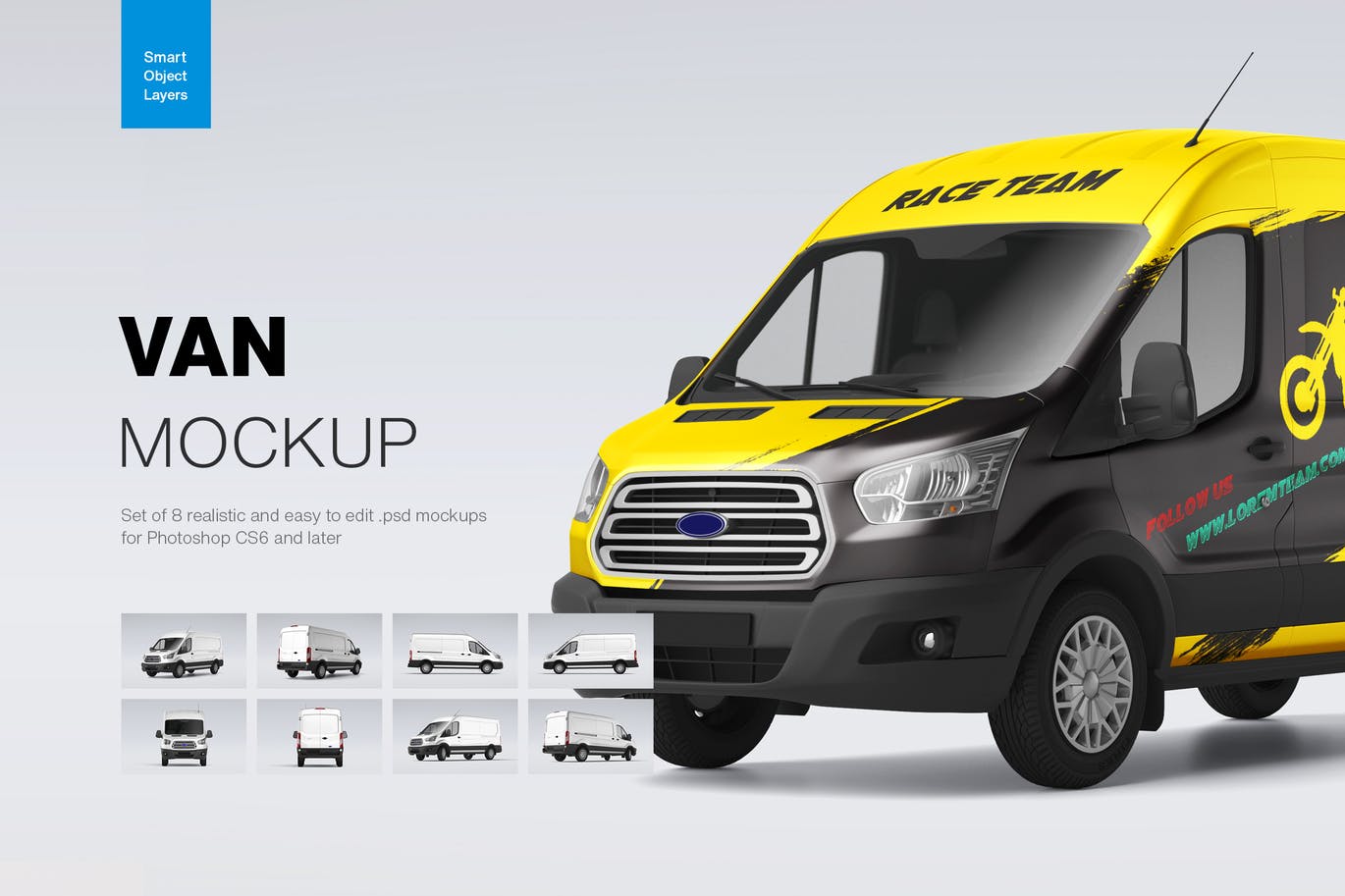 面包车多角度广告展示设计样机 Van Mockup