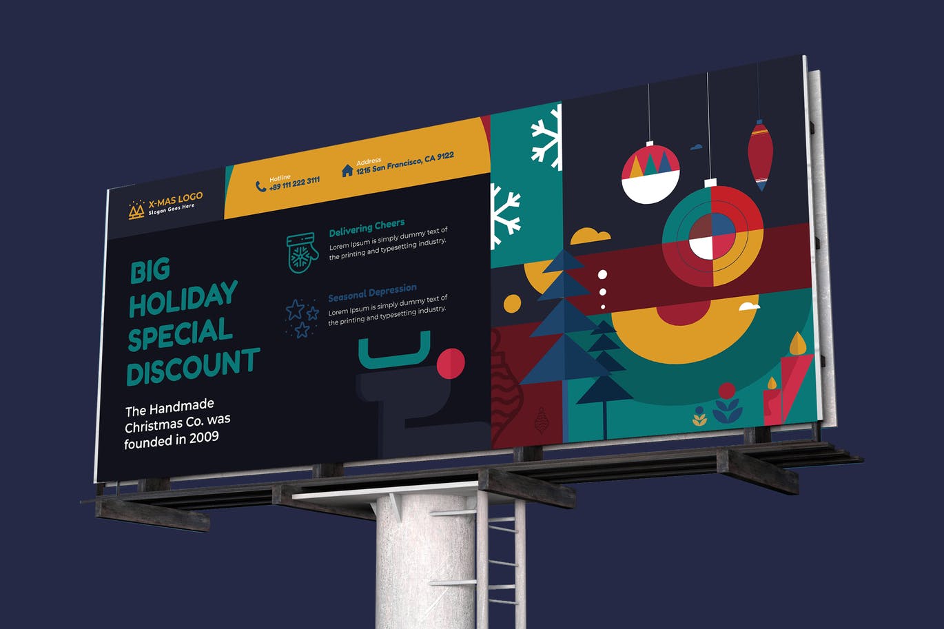 圣诞快乐广告牌设计PSD模板 Merry Christmas Billboard PSD Template