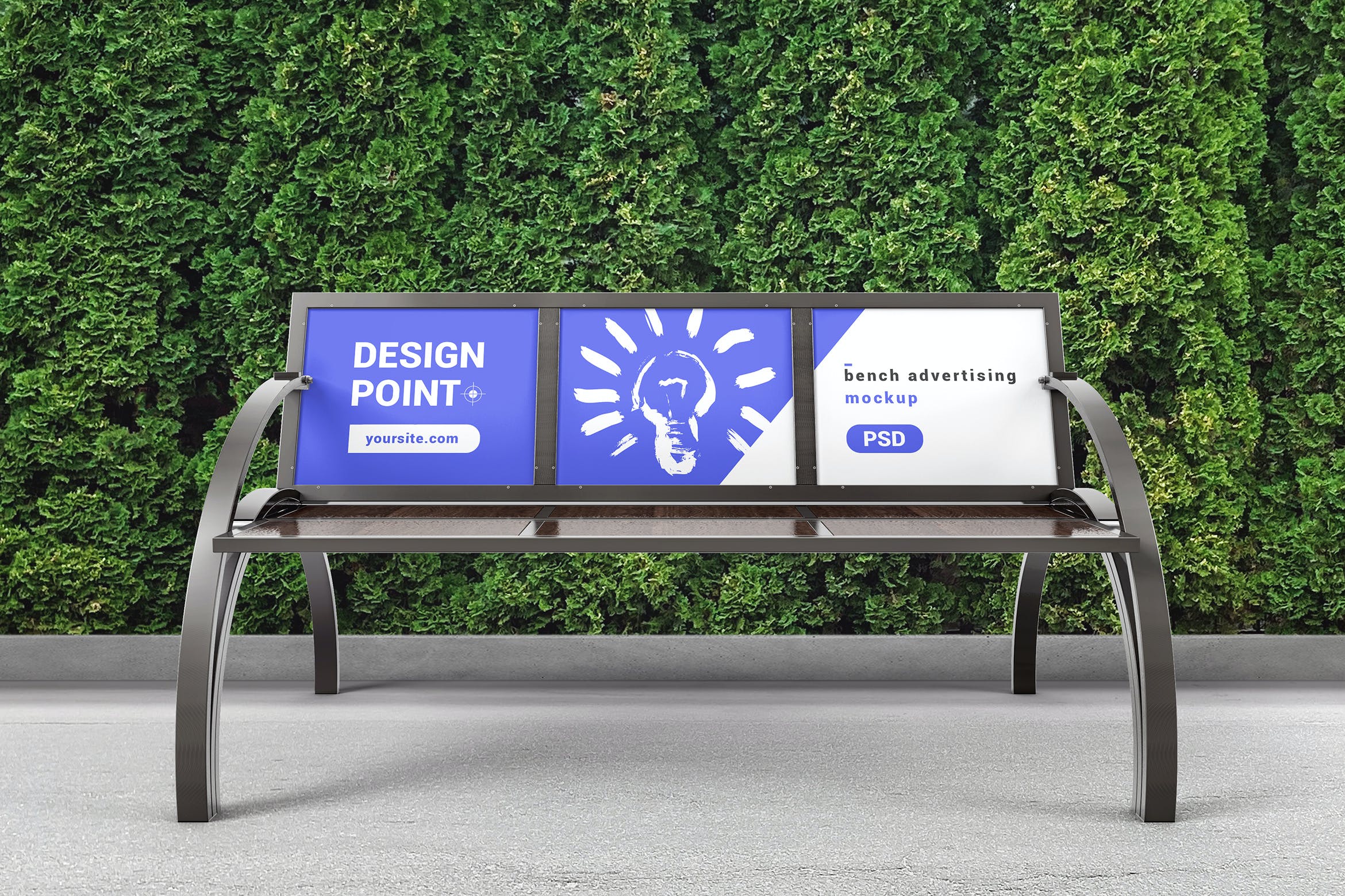 公园长凳靠背广告设计样机v2 Bench Advertising Mockup 02