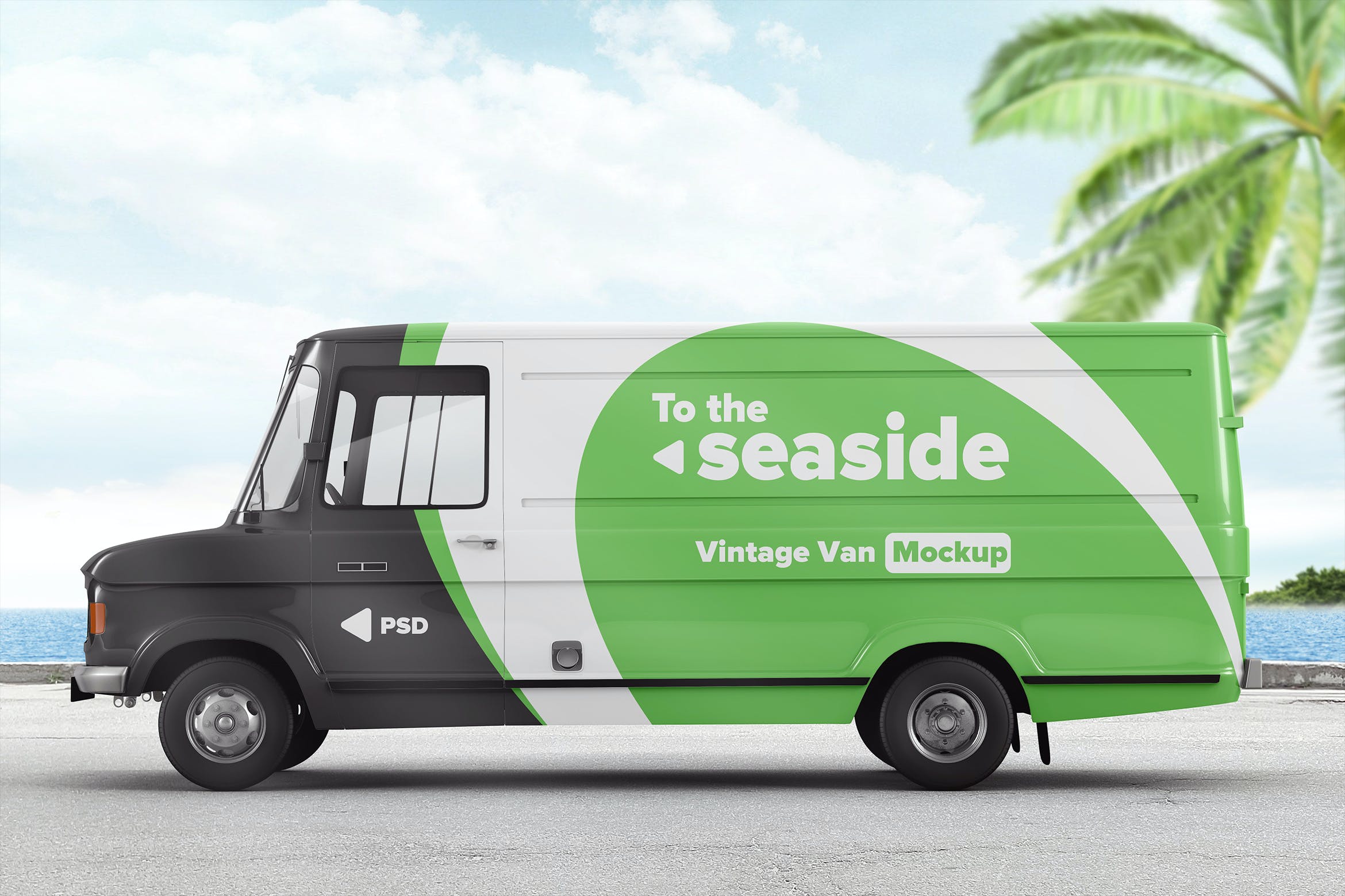 老式货车面包车品牌&车身广告设计样机 Vintage Van Branding Mockup
