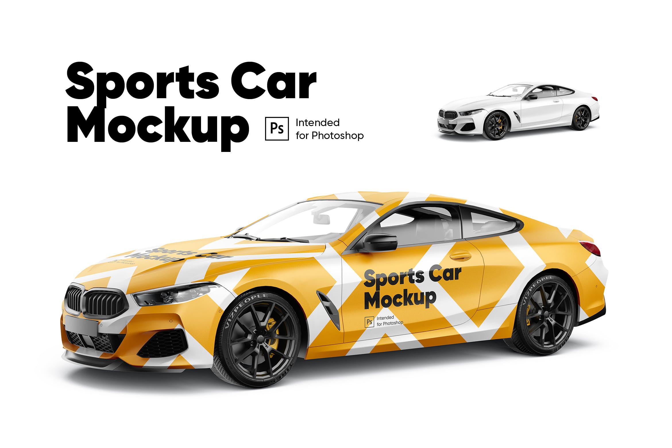 宝马双门轿跑车身广告设计样机模板 Sports Car Mockup