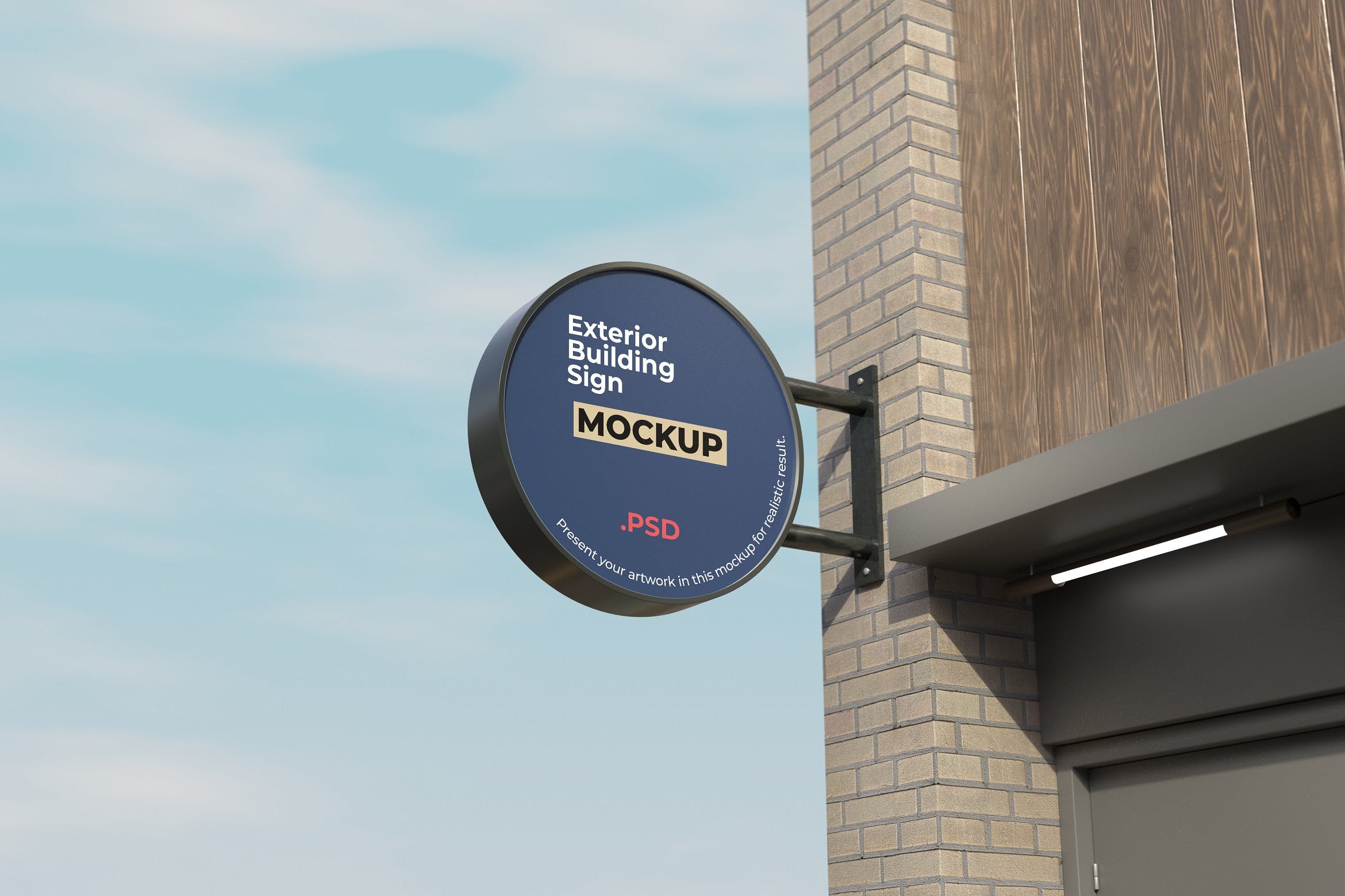 室外建筑圆形招牌广告设计样机模板v2 Circle Exterior Building Sign Mockup Vol.2