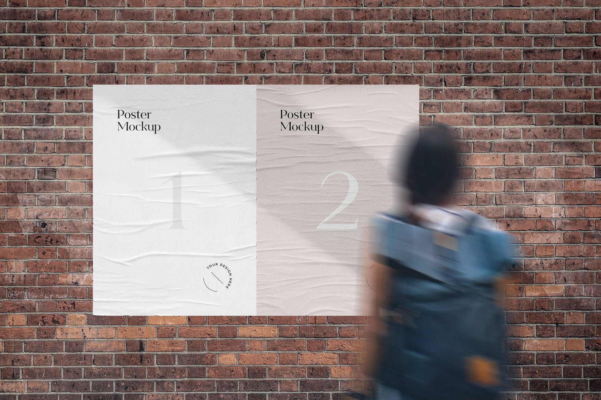 皱褶的街头砖墙海报展示样机模板 Wrinkled Street Poster Mockup