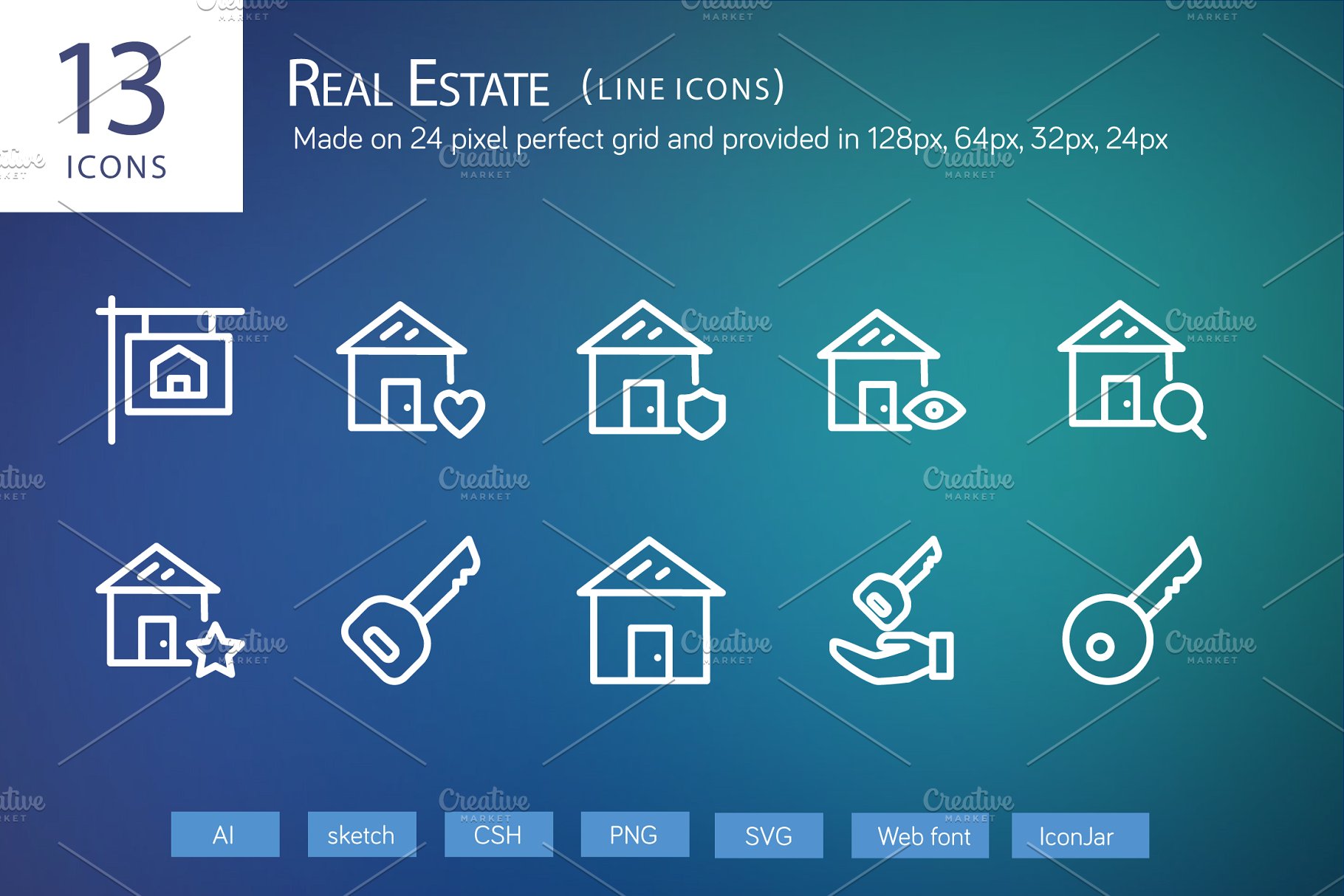 房地产图标素材13 Real Estate Line Icons