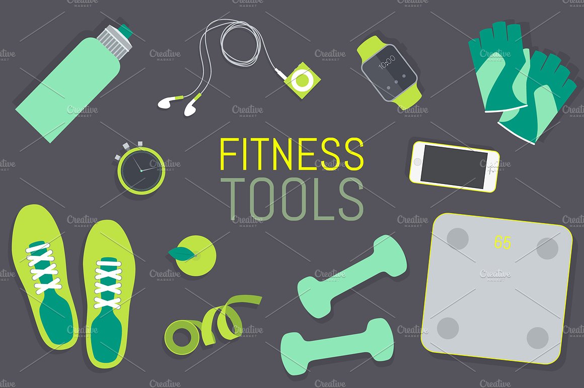 健身器材图标 Set of fitness tools