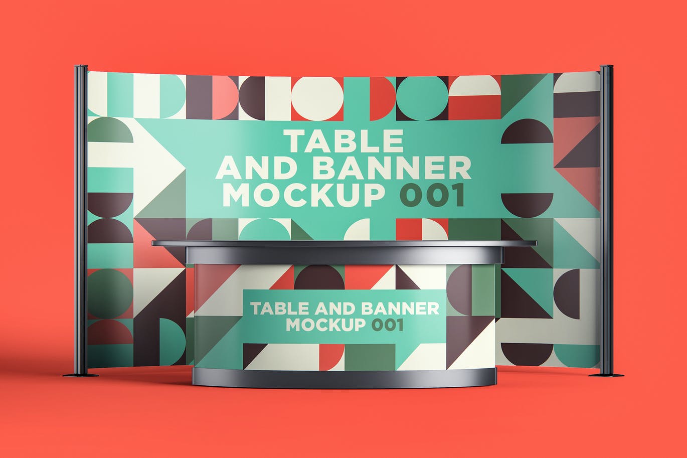企业前台形象背景墙设计样机模板V.1 Table and Banner Mockup 001