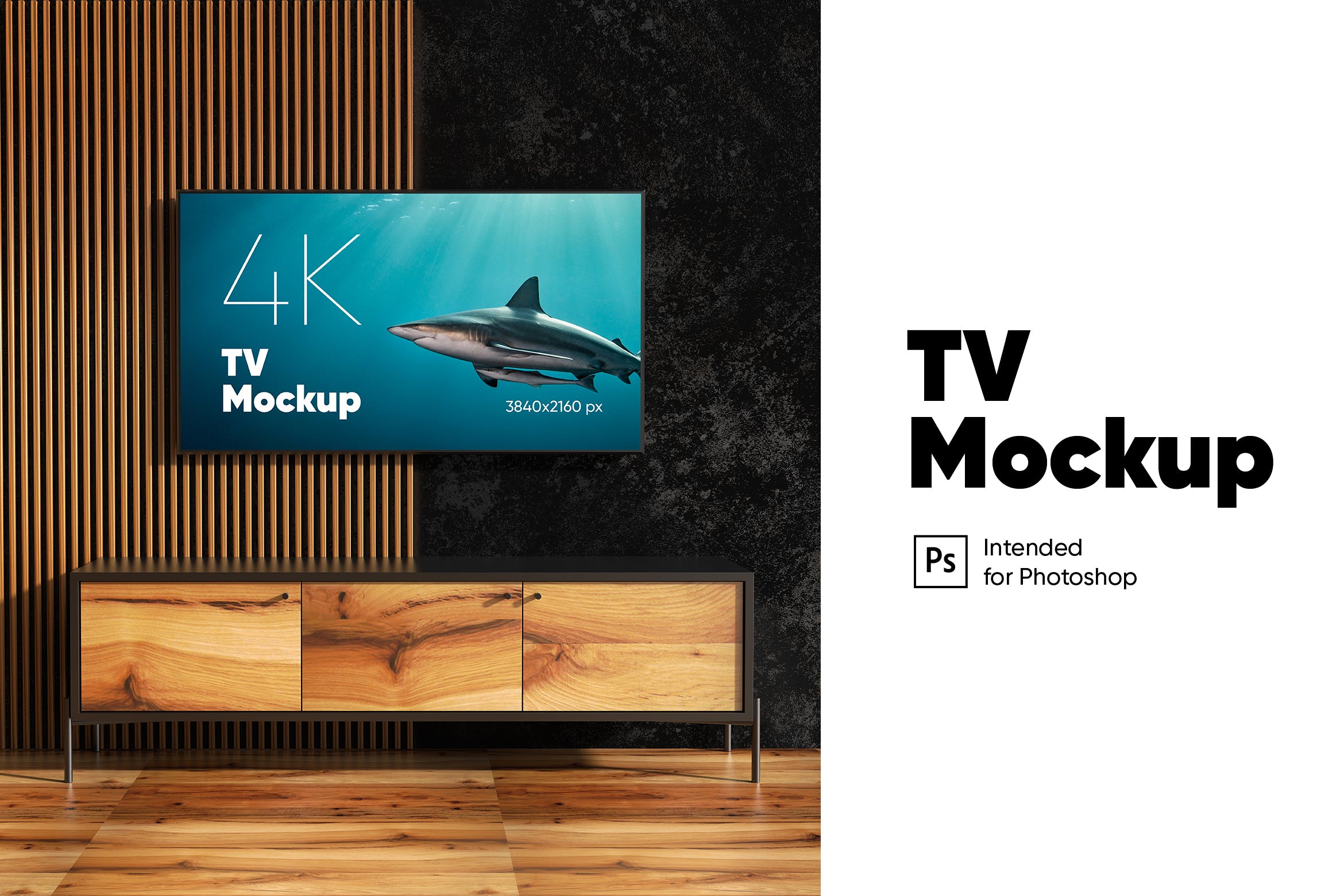 大尺寸壁挂电视屏幕预览样机模板 TV Mockup