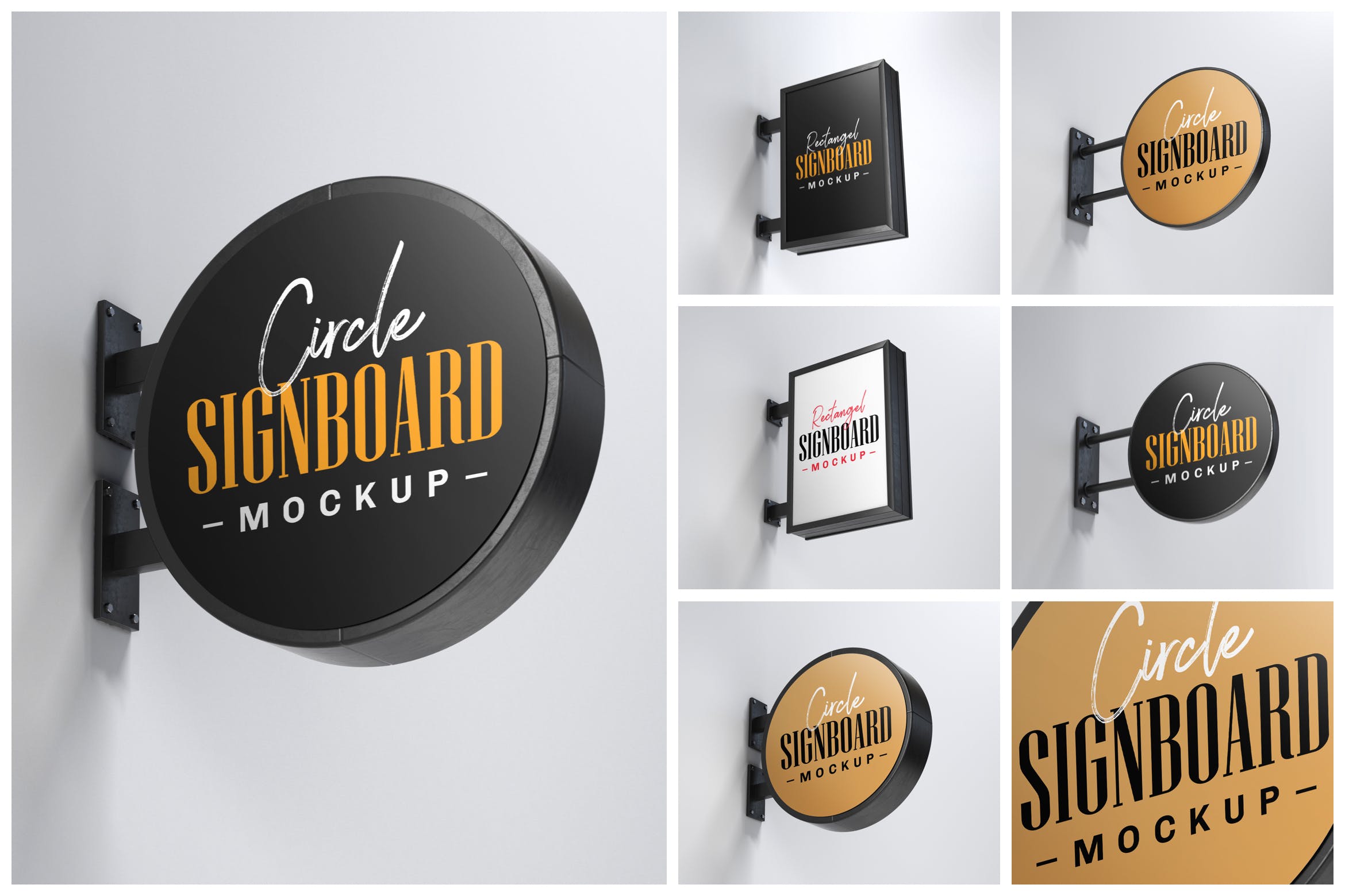 街道悬挂Logo标志/店招设计效果图样机模板 Street Signboard Mockup Set