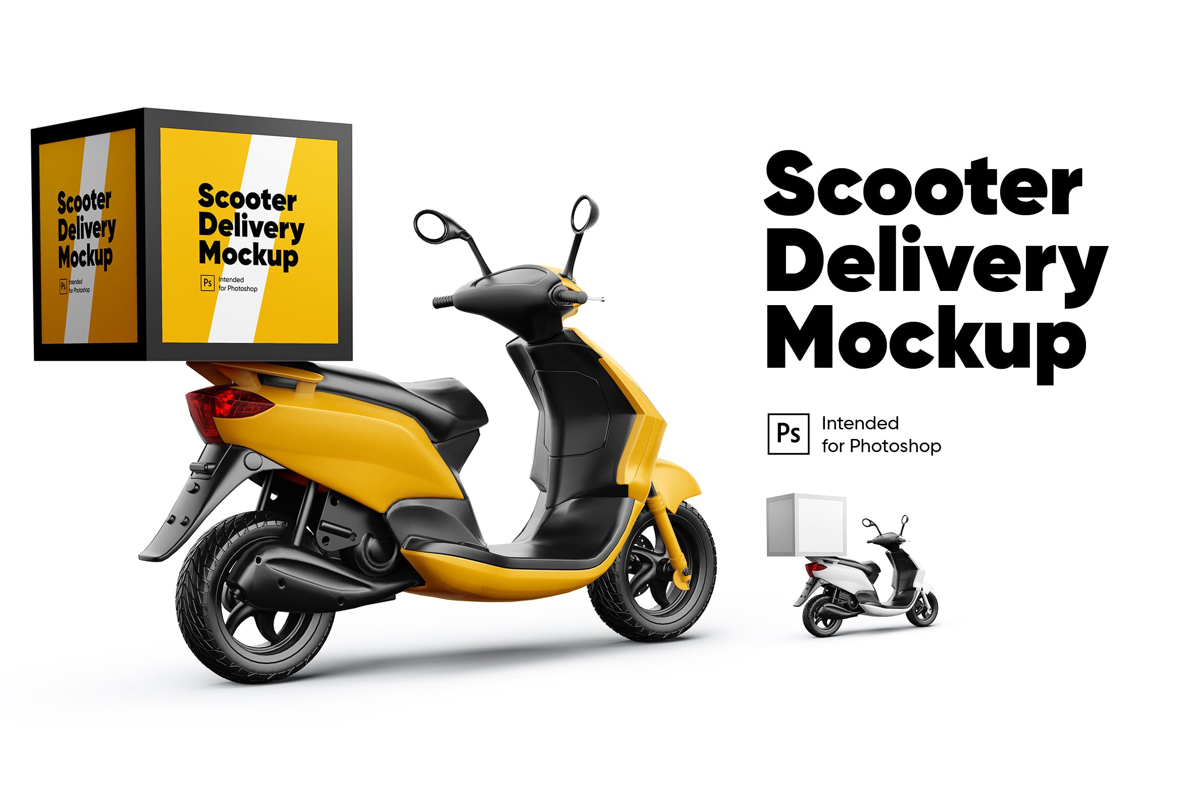 外卖电动车外卖箱广告设计效果图样机 Scooter Delivery Mockup