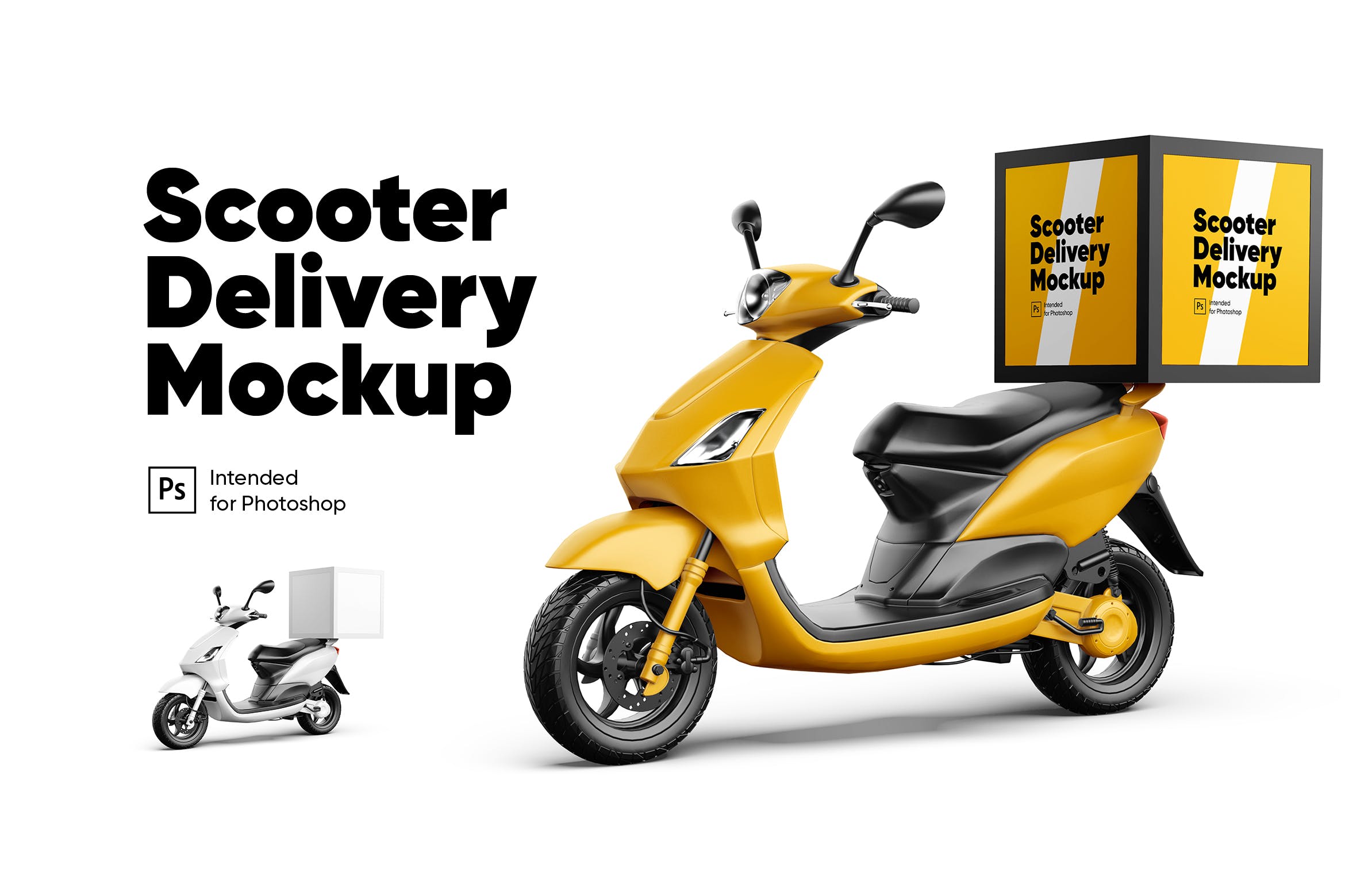 外卖送餐车广告效果图预览样机模板 Scooter Delivery Mockup
