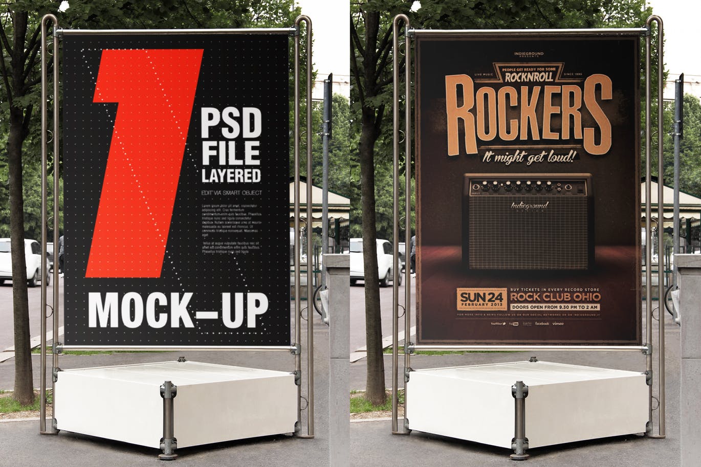 城市街道海报传单张贴效果图样机模板 Urban City Streets Flyer Poster Mock-up