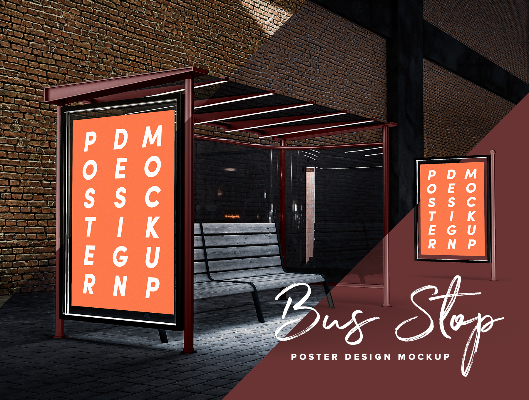 公交巴士站台广告海报展示样机模板