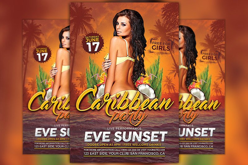 加勒比海滩派对传单模板 Carribean Party Flyer Template