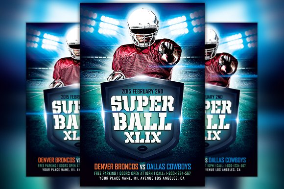 橄榄球活动海报模板 Super Ball Game XLIX Flyer Template