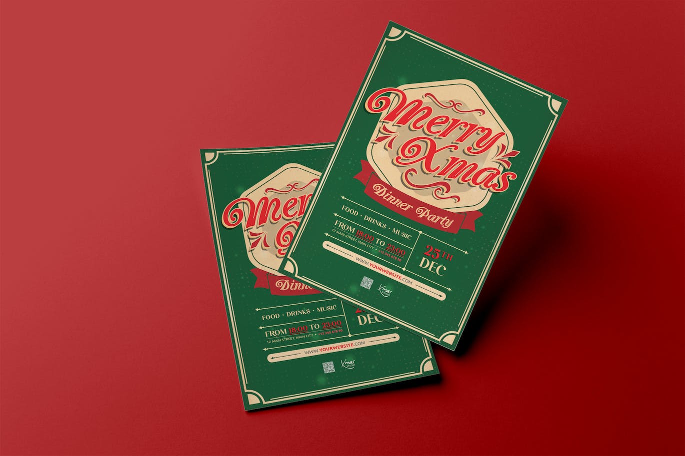 绿色圣诞快乐派对传单模板