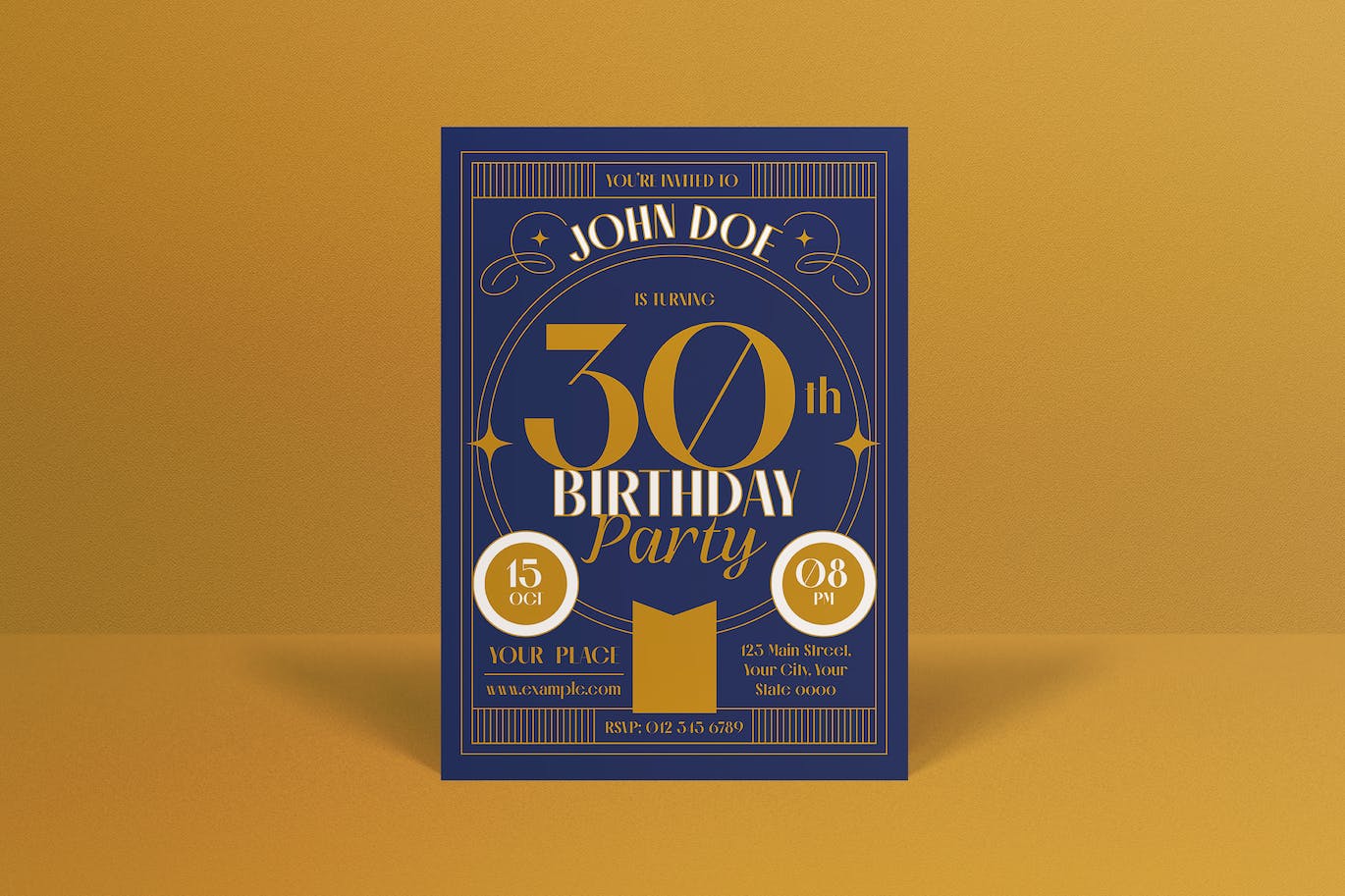 蓝色装饰艺术生日请柬海报模板