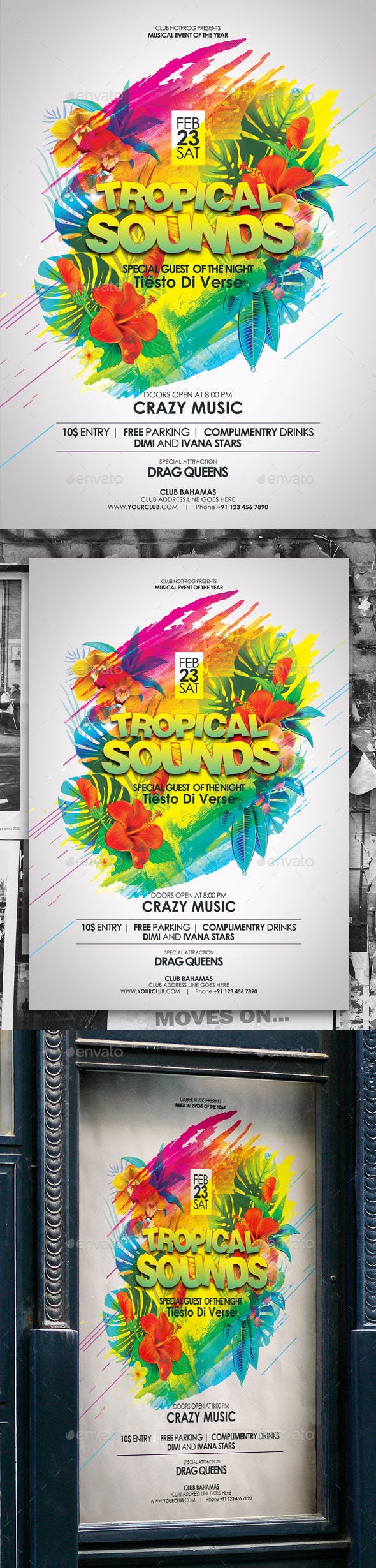 热情夏季多彩鲜花海报传单模板