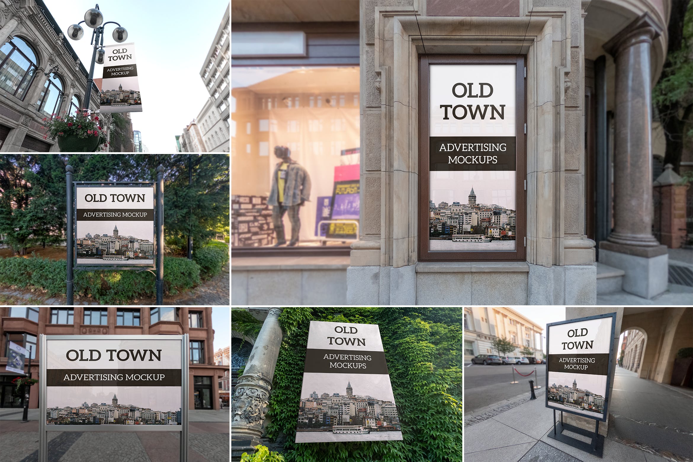 城市街道广告牌广告张贴效果样机模板v1 Old Town Advertising Mockups Vol. 1
