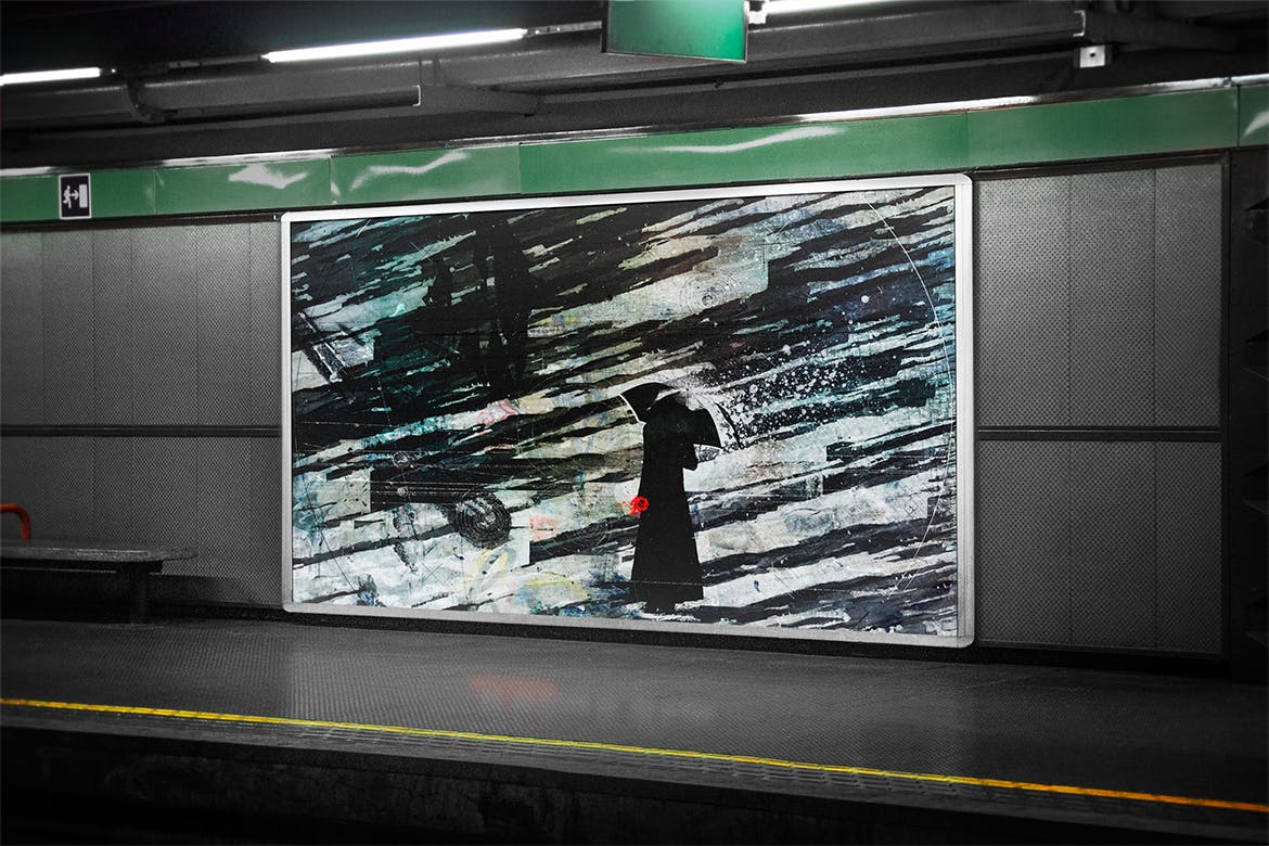 地铁灯箱广告展示效果图样机模板 Subway Billboard Mock-up