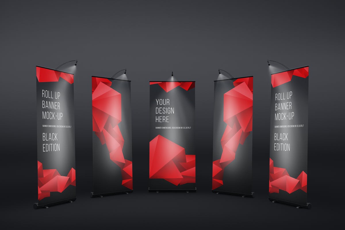创意广告设计X展架样机模板 Roll Up Black Banner Mock-Up