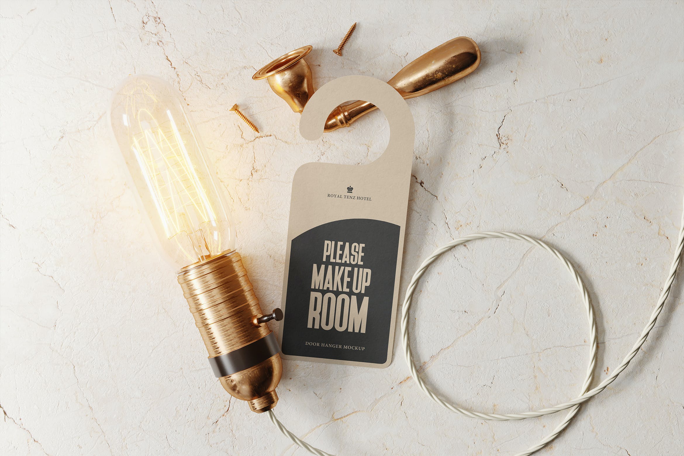 纸质门把手吊牌设计样机 Paper Door Hanger Mockup