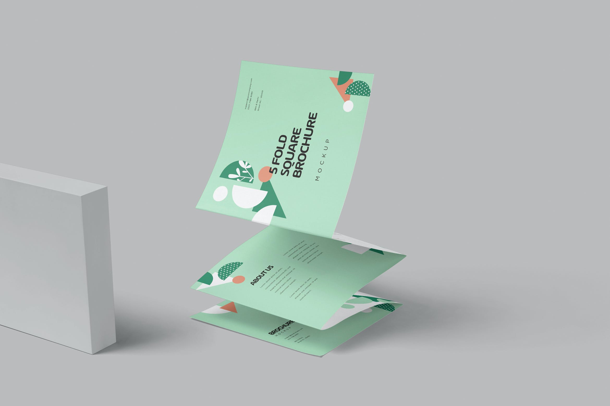 5折手风琴方形宣传单设计样机 5 Accordion Square Flyer Mockups