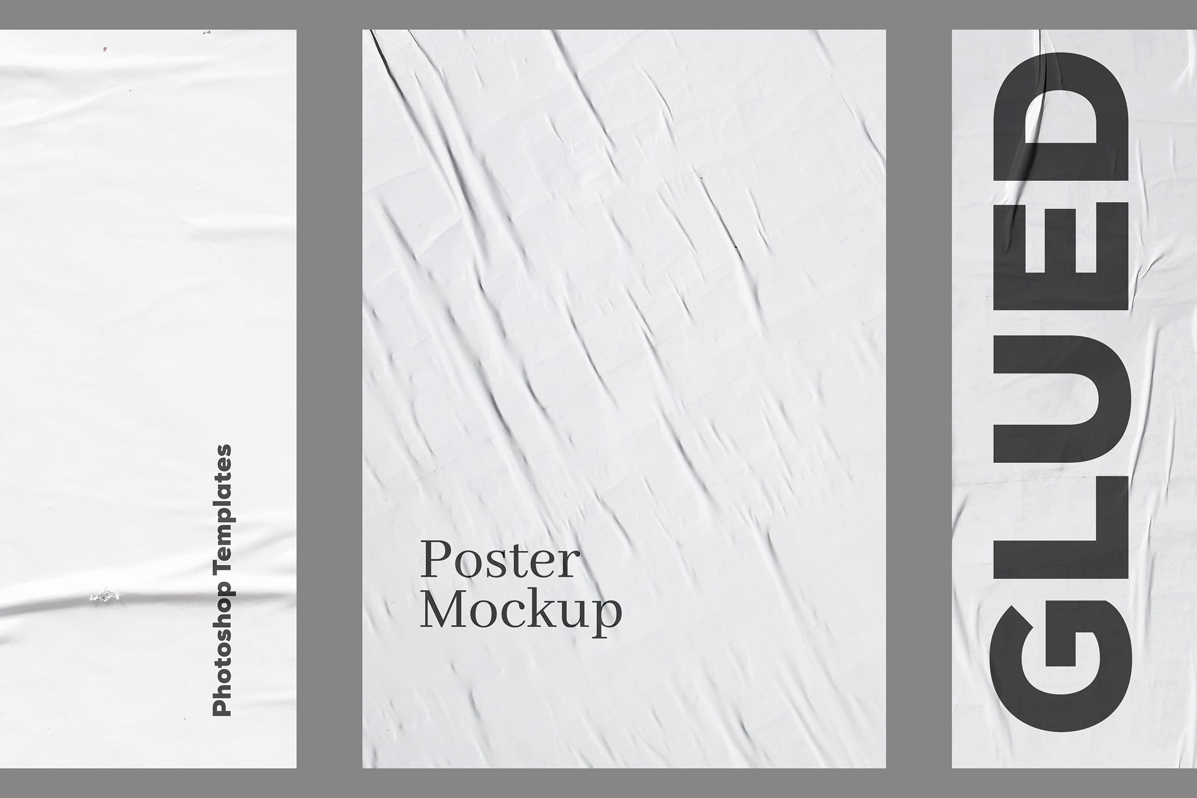 逼真皱痕胶粘海报展示样机 Glued Poster Mockup
