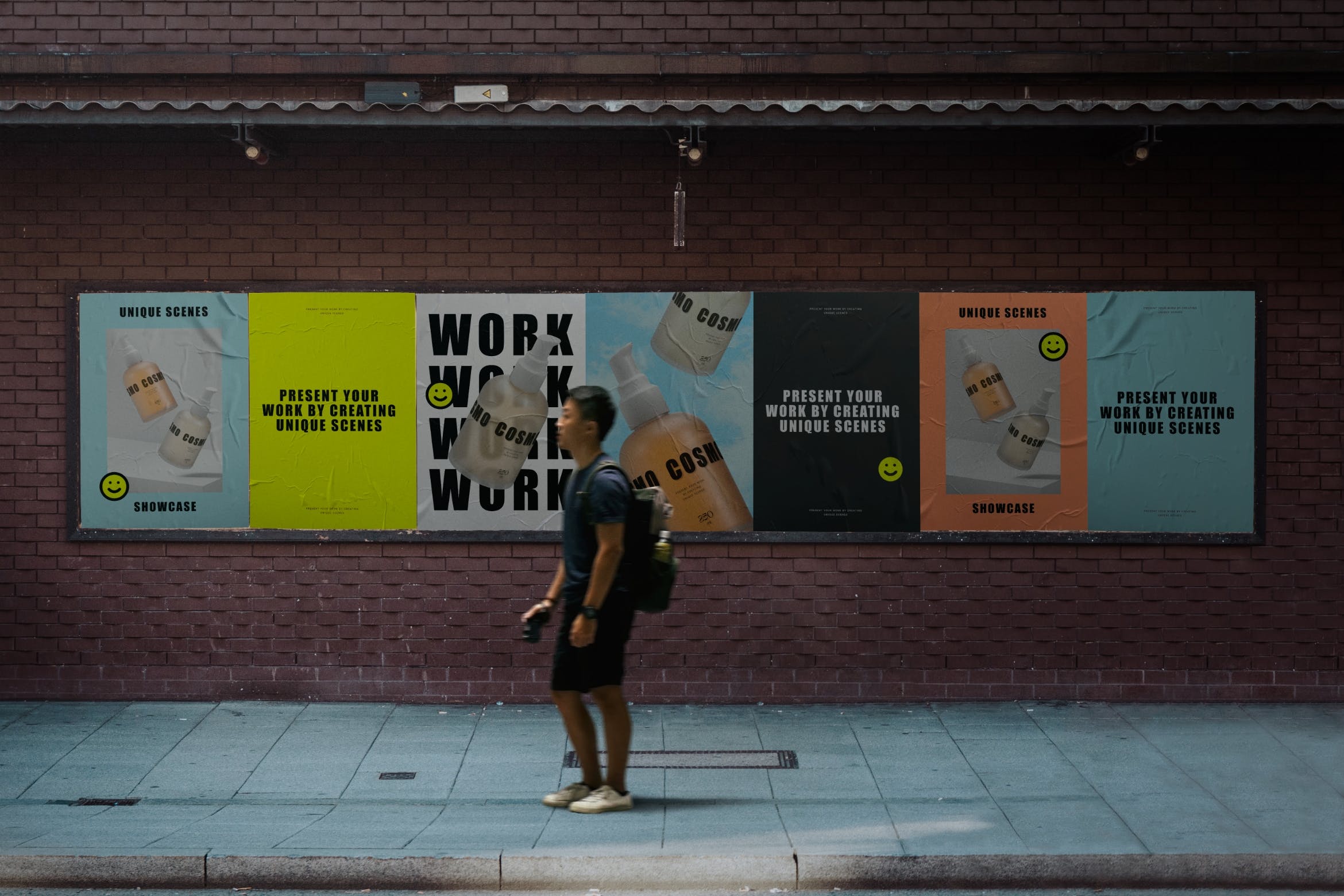 真实街道场景墙体海报展示样机v1 Wall Poster Mockup