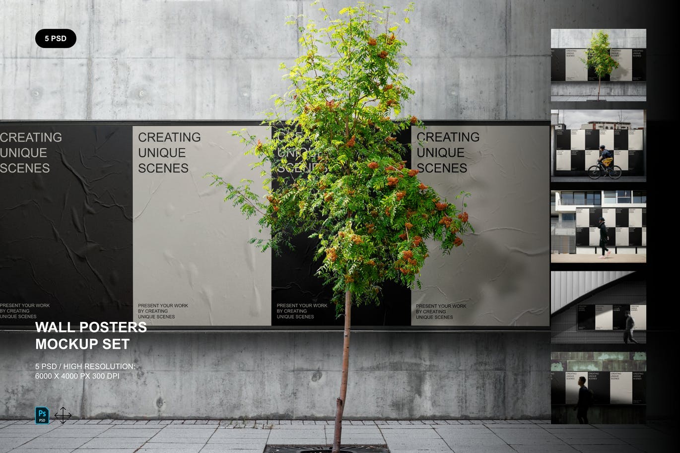 街道场景广告海报展示样机模板 Wall Posters Mockup Set