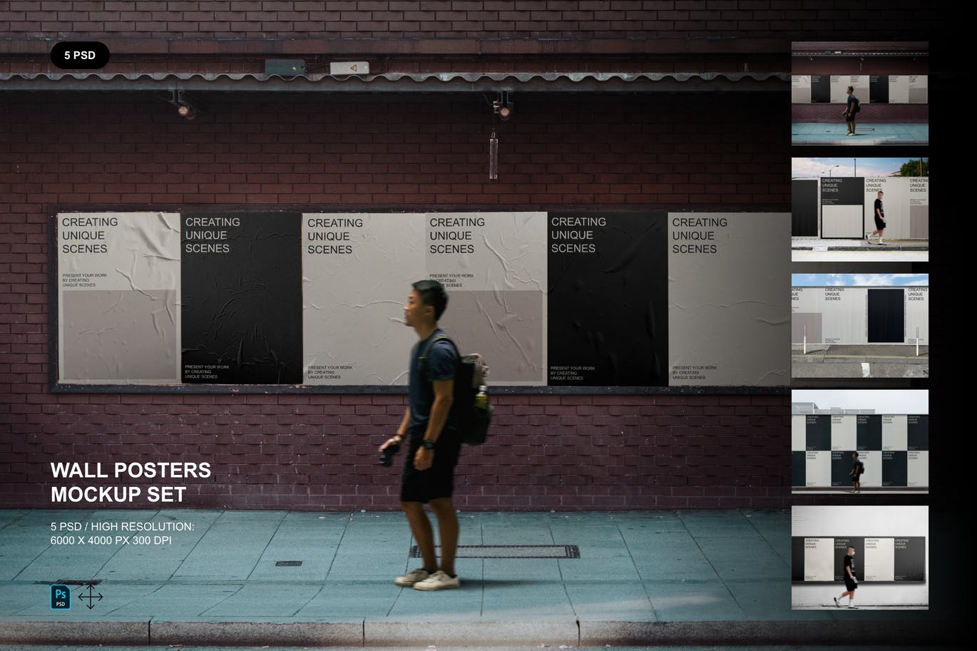 街道广告墙海报展示样机模板 Wall Posters Mockup Set