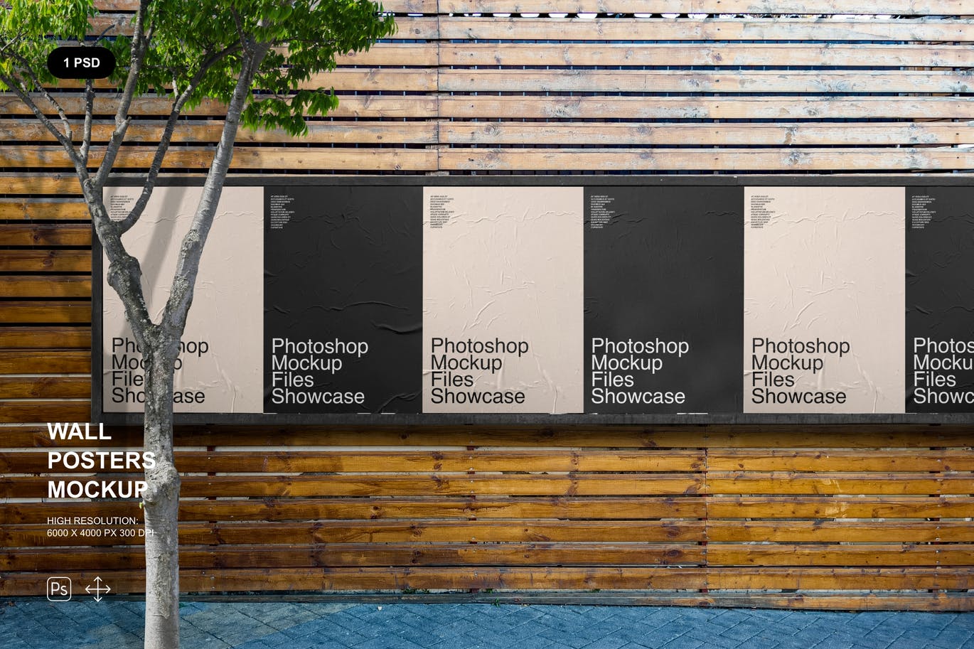 街道木墙海报展示样机模板 Wall Posters Mockup